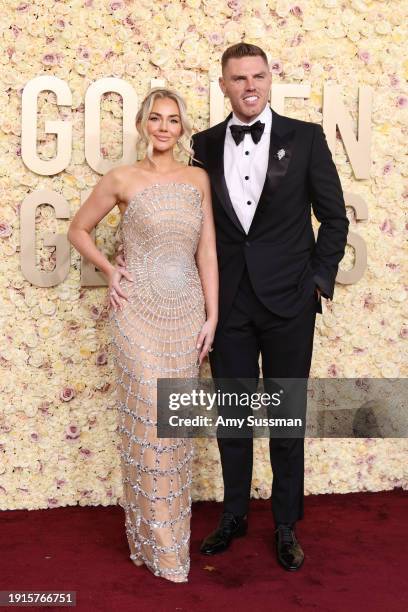 Chelsea Freeman and Freddie Freeman attend the 81st Annual Golden Globe Awards at The Beverly Hilton on January 07, 2024 in Beverly Hills, California.