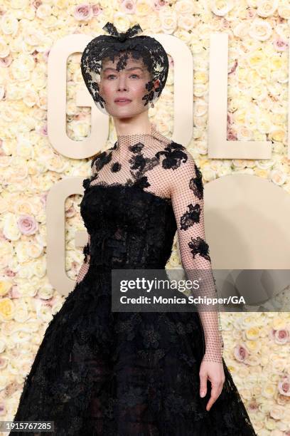 Rosamund Pike attends the 81st Annual Golden Globe Awards at The Beverly Hilton on January 07, 2024 in Beverly Hills, California.