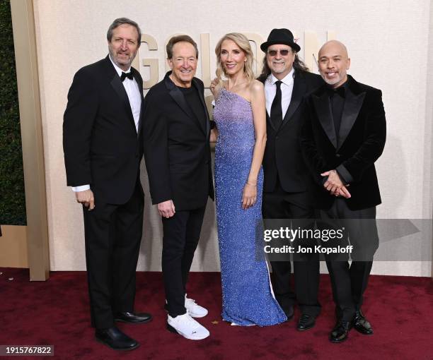 Ricky Kirshner, Barry Adelman, Golden Globes President Helen Hoenhe, Glenn Weiss, and Jo Koy attend the 81st Annual Golden Globe Awards at The...