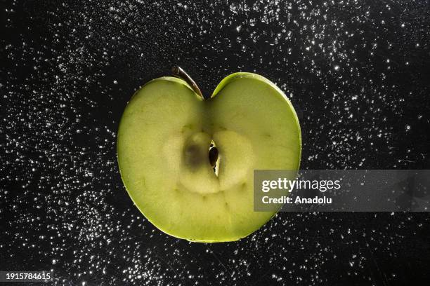 Slice of green apple is pictured in Ankara, Turkiye on January 05, 2024.