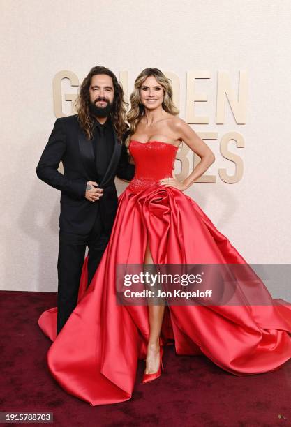 Tom Kaulitz and Heidi Klum attend the 81st Annual Golden Globe Awards at The Beverly Hilton on January 07, 2024 in Beverly Hills, California.