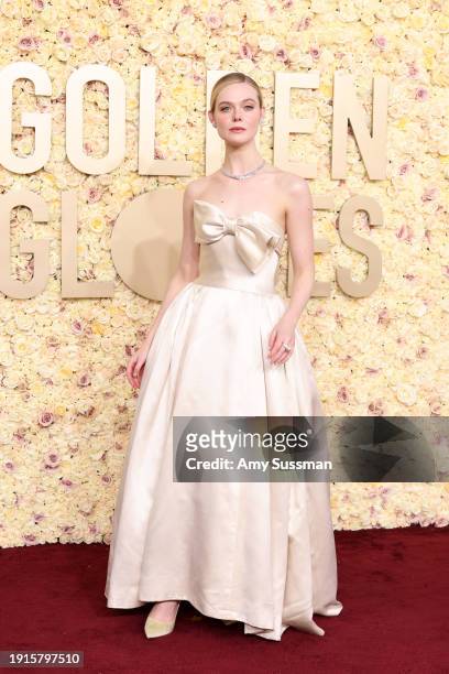 Elle Fanning attends the 81st Annual Golden Globe Awards at The Beverly Hilton on January 07, 2024 in Beverly Hills, California.