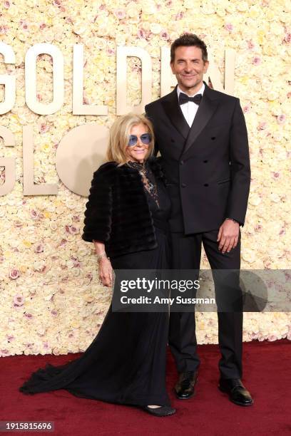 Gloria Campano and Bradley Cooper attend the 81st Annual Golden Globe Awards at The Beverly Hilton on January 07, 2024 in Beverly Hills, California.