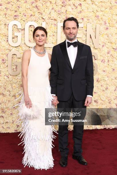 Keri Russell and Matthew Rhys attend the 81st Annual Golden Globe Awards at The Beverly Hilton on January 07, 2024 in Beverly Hills, California.