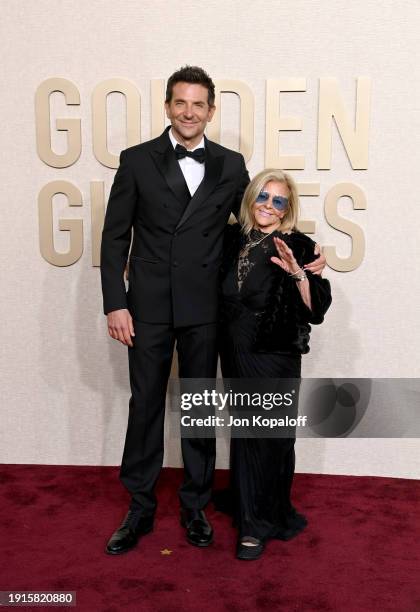 Gloria Campano and Bradley Cooper attend the 81st Annual Golden Globe Awards at The Beverly Hilton on January 07, 2024 in Beverly Hills, California.