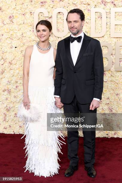 Keri Russell and Matthew Rhys attend the 81st Annual Golden Globe Awards at The Beverly Hilton on January 07, 2024 in Beverly Hills, California.