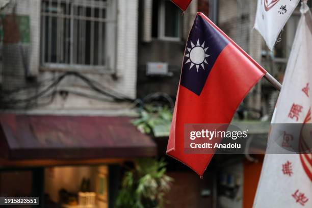 Taiwanese flag floats as daily life continues ahead of general election in Taipei, Taiwan on January 9, 2024. Voters will elect Taiwan's next...
