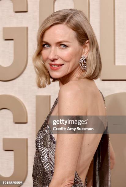 Naomi Watts attends the 81st Annual Golden Globe Awards at The Beverly Hilton on January 07, 2024 in Beverly Hills, California.