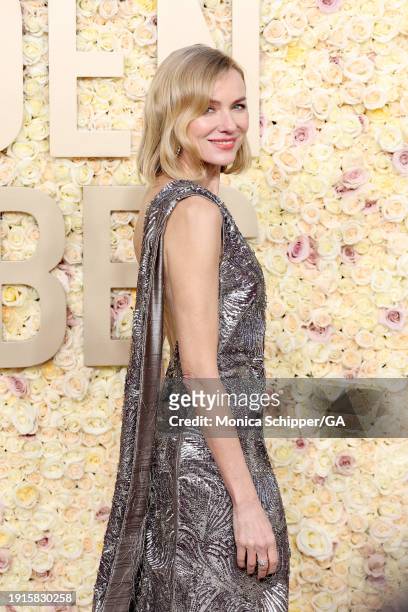 Naomi Watts attends the 81st Annual Golden Globe Awards at The Beverly Hilton on January 07, 2024 in Beverly Hills, California.