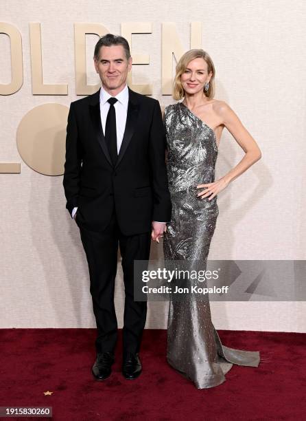 Billy Crudup and Naomi Watts attend the 81st Annual Golden Globe Awards at The Beverly Hilton on January 07, 2024 in Beverly Hills, California.