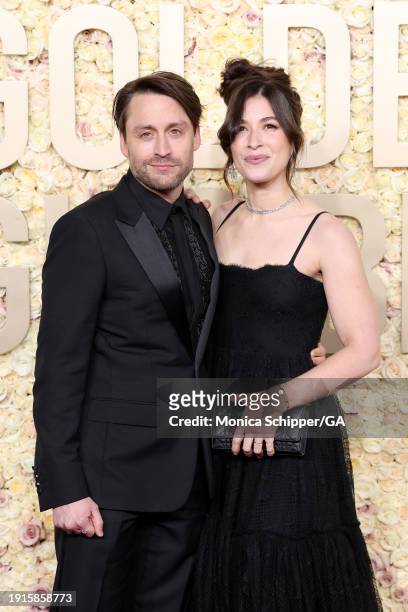 Kieran Culkin and Jazz Charton attend the 81st Annual Golden Globe Awards at The Beverly Hilton on January 07, 2024 in Beverly Hills, California.