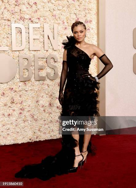 Andra Day attends the 81st Annual Golden Globe Awards at The Beverly Hilton on January 07, 2024 in Beverly Hills, California.