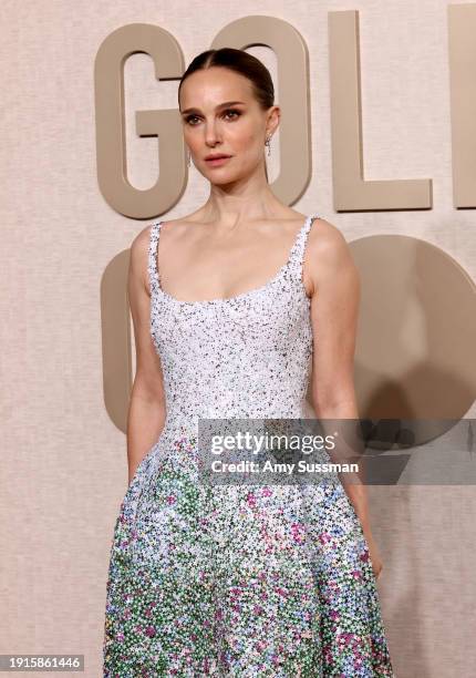 Natalie Portman attends the 81st Annual Golden Globe Awards at The Beverly Hilton on January 07, 2024 in Beverly Hills, California.