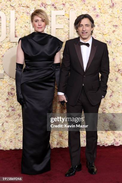 Greta Gerwig and Noah Baumbach attend the 81st Annual Golden Globe Awards at The Beverly Hilton on January 07, 2024 in Beverly Hills, California.