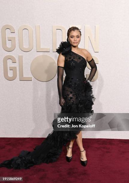 Andra Day attends the 81st Annual Golden Globe Awards at The Beverly Hilton on January 07, 2024 in Beverly Hills, California.