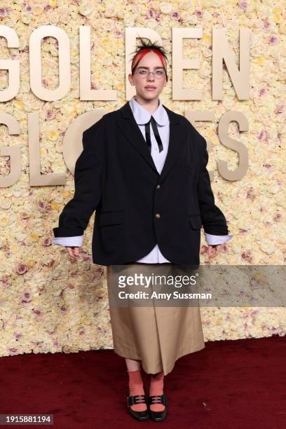 Billie Eilish attends the 81st Annual Golden Globe Awards at The Beverly Hilton on January 07, 2024 in Beverly Hills, California.