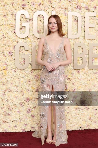 Emma Stone attends the 81st Annual Golden Globe Awards at The Beverly Hilton on January 07, 2024 in Beverly Hills, California.