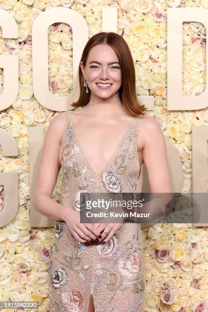 Emma Stone attends the 81st Annual Golden Globe Awards at The Beverly Hilton on January 07, 2024 in Beverly Hills, California.