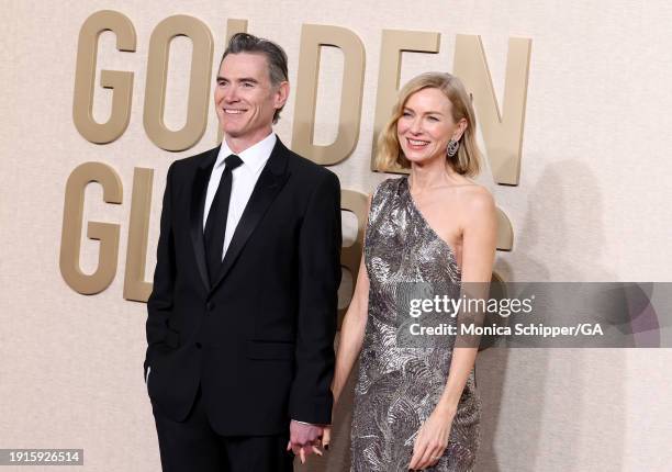 Billy Crudup and Naomi Watts attend the 81st Annual Golden Globe Awards at The Beverly Hilton on January 07, 2024 in Beverly Hills, California.