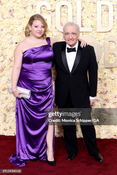 Francesca Scorsese and Martin Scorsese attend the 81st Annual Golden Globe Awards at The Beverly Hilton on January 07, 2024 in Beverly Hills,...