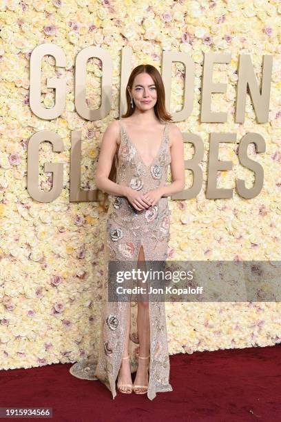 Emma Stone attends the 81st Annual Golden Globe Awards at The Beverly Hilton on January 07, 2024 in Beverly Hills, California.