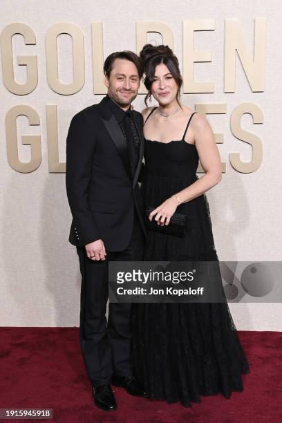 Kieran Culkin Jazz Charton attend the 81st Annual Golden Globe Awards at The Beverly Hilton on January 07, 2024 in Beverly Hills, California.