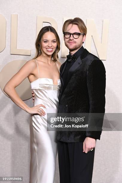 Claudia Sulewski and FINNEAS attend the 81st Annual Golden Globe Awards at The Beverly Hilton on January 07, 2024 in Beverly Hills, California.