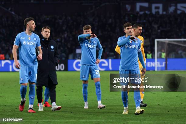 Napoli players react to the 3-0 defeat as they make their way to fans following the final whistle of the Serie A TIM match between Torino FC and SSC...