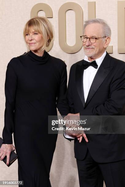 Kate Capshaw and Steven Spielberg attend the 81st Annual Golden Globe Awards at The Beverly Hilton on January 07, 2024 in Beverly Hills, California.