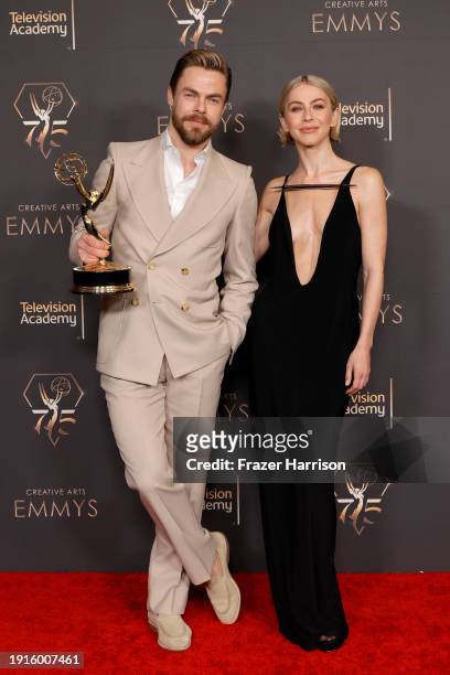 Derek Hough and Julianne Hough attend the 2024 Creative Arts Emmys at Peacock Theater on January 07, 2024 in Los Angeles, California.