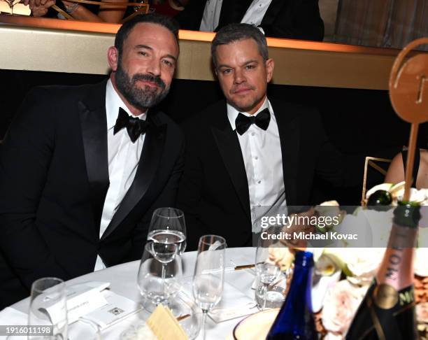 Ben Affleck and Matt Damon enjoy Moët & Chandon at 81st Annual Golden Globes, celebrating 13 years of Toast for a Cause at the Beverly Hilton on...