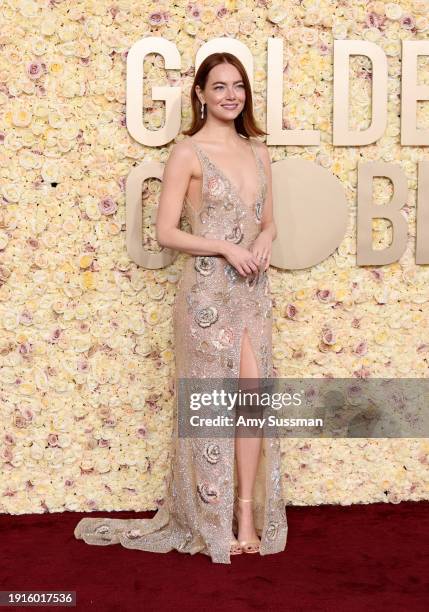 Emma Stone attends the 81st Annual Golden Globe Awards at The Beverly Hilton on January 07, 2024 in Beverly Hills, California.