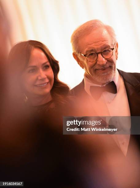 Kate Capshaw and Steven Spielberg attend the 81st Annual Golden Globe Awards at The Beverly Hilton on January 07, 2024 in Beverly Hills, California.