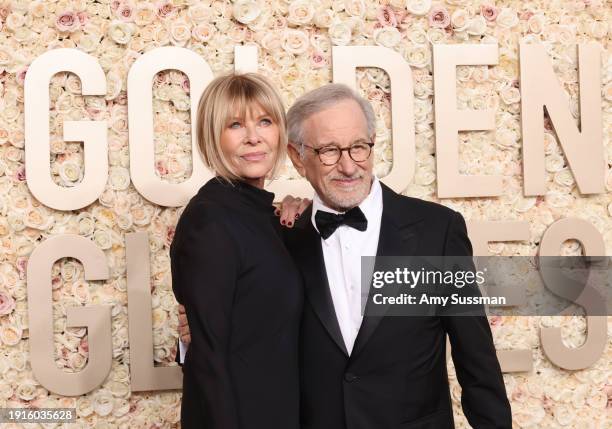 Kate Capshaw and Steven Spielberg attend the 81st Annual Golden Globe Awards at The Beverly Hilton on January 07, 2024 in Beverly Hills, California.