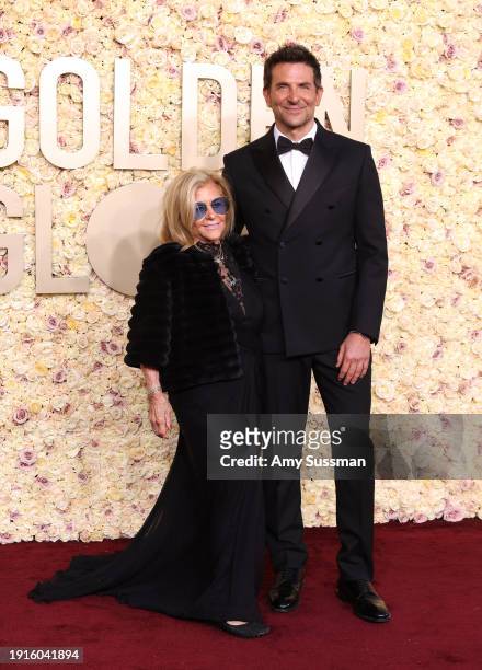Gloria Campano and Bradley Cooper attend the 81st Annual Golden Globe Awards at The Beverly Hilton on January 07, 2024 in Beverly Hills, California.