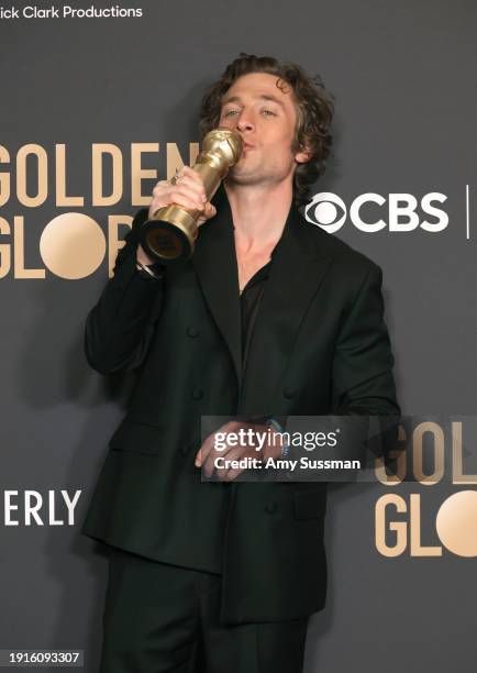 Jeremy Allen White, winner of the Best Performance by a Male Actor in a Television Series – Musical or Comedy award for "The Bear," poses in the...