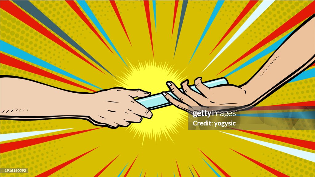 Vector Pop Art Passing Relay Baton Stock Illustration