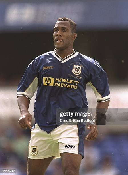 Les Ferdinand of Tottenham Hotspur in action during the David Howells of Tottenham Hotspur testimonial against Fiorentina at White Hart Lane in...