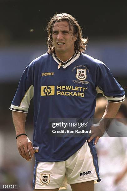 David Ginola of Tottenham Hotspur with his hands on his hips during the David Howells of Tottenham Hotspur testimonial against Fiorentina at White...