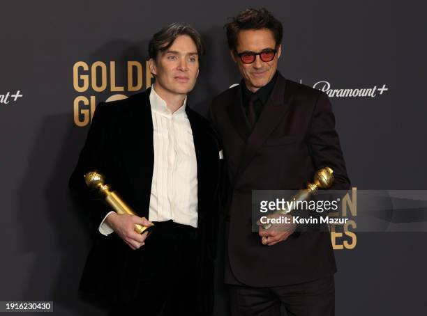 Cillian Murphy, winner of the Best Performance by a Male Actor in a Motion Picture – Drama for "Oppenheimer," and Robert Downey Jr., winner of the...