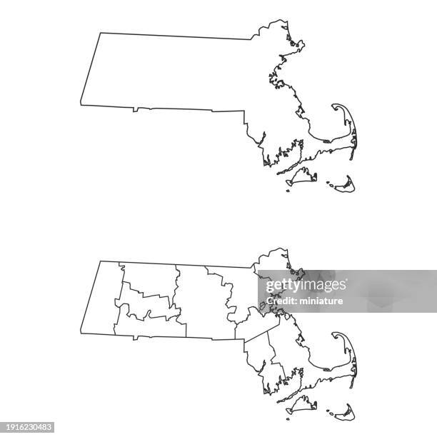 massachusetts map - massachusetts outline stock illustrations