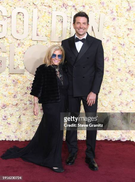 Gloria Campano and Bradley Cooper attend the 81st Annual Golden Globe Awards at The Beverly Hilton on January 7, 2024 in Beverly Hills, California.