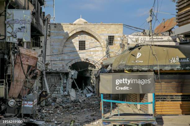 This picture taken on January 5 shows Gaza City's Gold Market, also known as the Caesarea Market, damaged in Israeli bombardment during the ongoing...