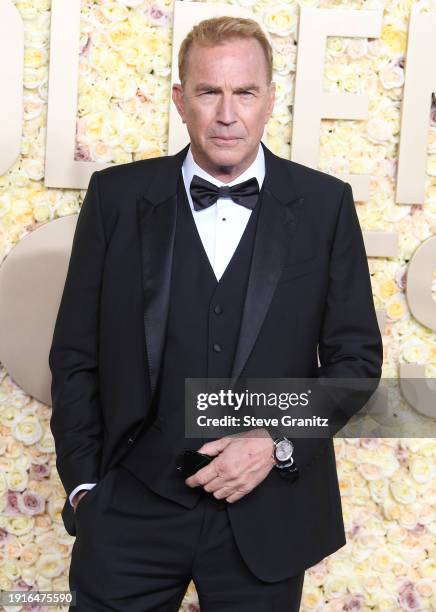 Kevin Costner arrives at the 81st Annual Golden Globe Awards at The Beverly Hilton on January 07, 2024 in Beverly Hills, California.