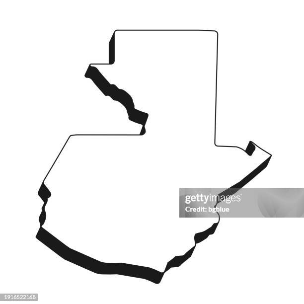 guatemala map with black outline and shadow on white background - guatemala city stock illustrations