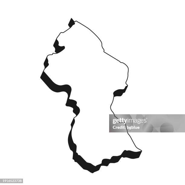 guyana map with black outline and shadow on white background - georgetown stock illustrations