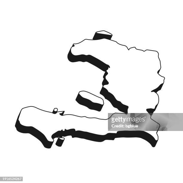 haiti map with black outline and shadow on white background - hispaniola stock illustrations