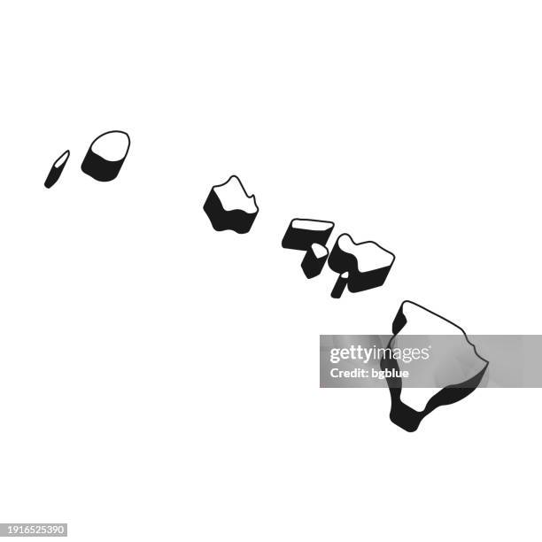 hawaii map with black outline and shadow on white background - honolulu stock illustrations