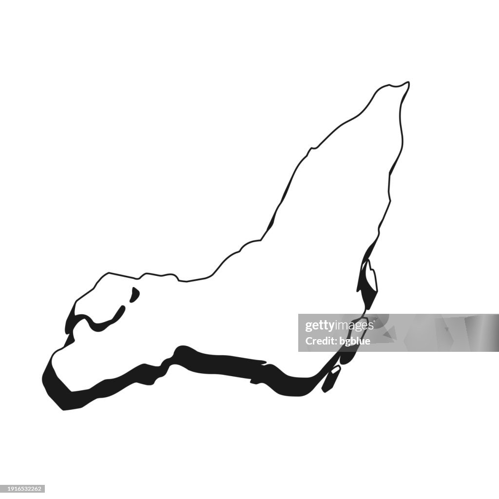 Island of Montreal map with black outline and shadow on white background
