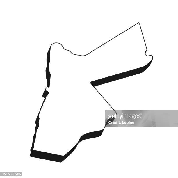 jordan map with black outline and shadow on white background - amman stock illustrations